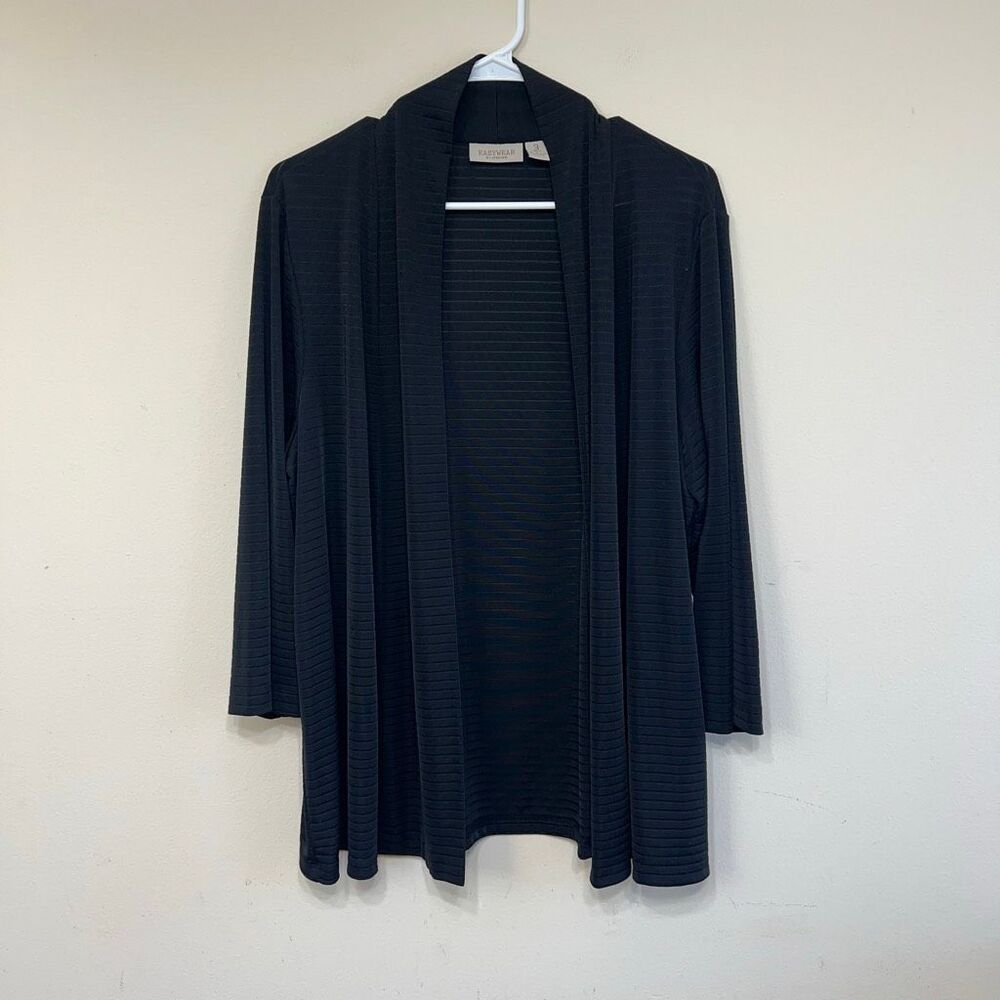 Easywear By Chico's Womens Open Front Ribbed Lightweight Cardigan Black Sz 3/XL